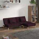 vidaXL Canapea extensibilă 2 locuri, 2 perne&taburet, violet, textil (3080610) Canapea