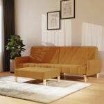 vidaXL Canapea extensibilă 2 locuri, cu taburet, maro, catifea (3080578) Canapea