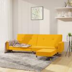 vidaXL Canapea extensibilă 2 locuri, cu taburet, galben, catifea (3080531) Canapea
