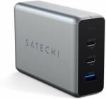 Satechi 100W USB-C PD Compact GaN Charger - захранване за ел. мрежа с 2xUSB-C PD изхода и USB 3.0 изход (сив)