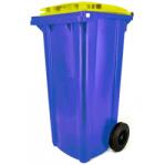 KZIWEB Háztartási kuka 120L-es, kék kukatest - sárga fedéllel, kerekes, műanyag, premium - [TM] : Kuka kialakítása: - Kerekes, Szín: - Királykék - Royal, Űrtartalom: - 120 Literes