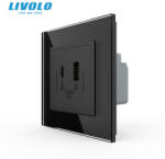 LIVOLO Priza dubla USB + USB tip C cu panou din sticla Livolo (VL-FCUA18W.UC18W-P7E-2BP)