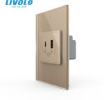 LIVOLO Priza dubla USB si USB tip C cu panou din sticla standard italian Livolo (VL-FCUA18W.UC18W-P9E-2AP)