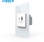 LIVOLO Priza dubla USB si USB tip C cu panou din sticla standard italian Livolo (VL-FCUA18W.UC18W-P9E-2WP)