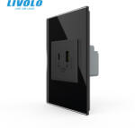 LIVOLO Priza dubla USB si USB tip C cu panou din sticla standard italian Livolo (VL-FCUA18W.UC18W-P9E-2BP)