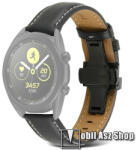  Valódi bőr okosóra szíj - FEKETE - speciális pillangó csatos, 126+102mm hosszú, 22mm széles, 160-220mm átmérőjű csuklóméretig - HUAWEI Watch GT 46mm / GT 2 46mm / GT 3 Pro 43mm, 46mm / GT 2e / SAMSUNG