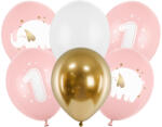 PartyDeco Baloane din latex - Prima aniversare elefant roz 6 buc
