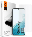  Samsung Galaxy S22 5G SM-S901, Kijelzővédő fólia, ütésálló fólia (az íves részre NEM hajlik rá! ), Tempered Glass (edzett üveg), tok barát, Spigen Glastr Slim, Clear - tok-shop