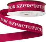  Sok Szeretettel! " feliratos ripsz szalag 20mm x 20m - Burgundi (SL20-01)