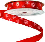  Hópelyhes karácsonyi szatén szalag 12mm x 20m - Piros (HS12-01)