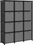 vidaXL Raft expunere, 12 cuburi + cutii, negru, 103x30x141 cm, textil (322615) - vidaxl Biblioteca