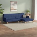 vidaXL Canapea extensibilă 2 locuri, cu taburet, albastru, textil (3080713) Canapea