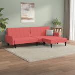 vidaXL Canapea extensibilă 2 locuri, cu taburet, roz, catifea (3080724) Canapea