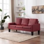 vidaXL Canapea cu 3 locuri, roșu vin, piele ecologică (288763) Canapea