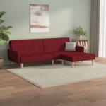 vidaXL Canapea extensibilă 2 locuri, cu taburet, roșu vin, textil (3080716) Canapea