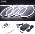  5 Méter Hideg Fehér 12V LED Neon Flex Komplett Szett