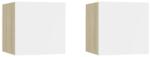 vidaXL Noptiere, 2 buc. , alb și stejar Sonoma, 30, 5x30x30cm, PAL (3079722) - comfy
