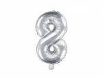 PartyDeco Балон от фолио Mini - число 8 сребърен 35 см