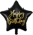 PartyDeco Балон от фолио звезда - Happy Birthday черен 40см