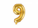 PartyDeco Балон от фолио Mini - число 9 златен 35 см
