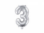 PartyDeco Балон от фолио Mini - число 3 сребърен 35 см
