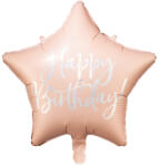 PartyDeco Балон от фолио звезда - Happy Birthday розов 40см