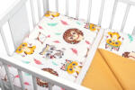 Baby Nellys 2-dílné lenjerie de pat din bumbac Ariciul și Vulpe - alb cu imprimeu/muștar Lenjerii de pat bebelusi‎, patura bebelusi